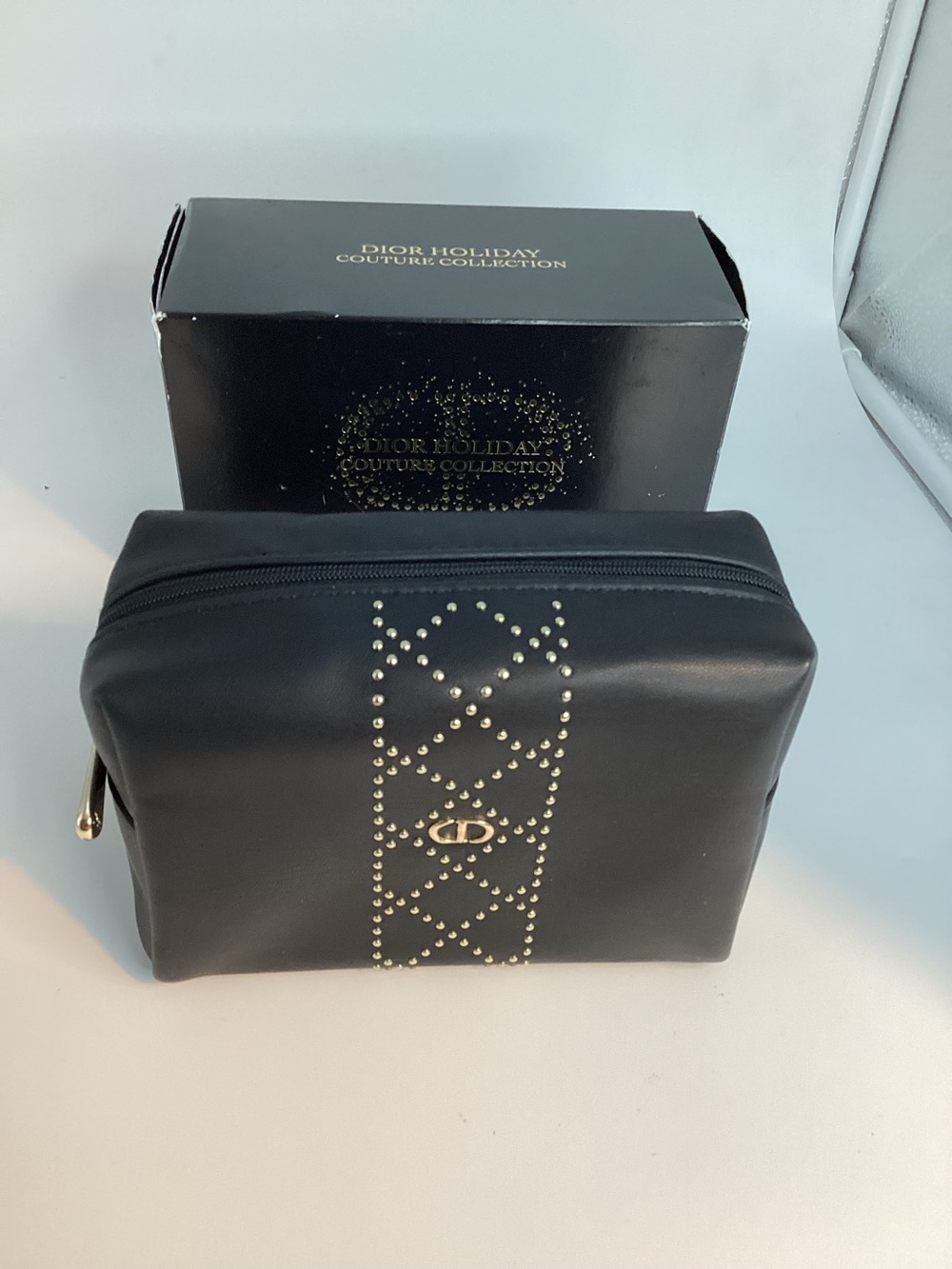 Dior Black Leather Toiletry Pouch with Gold Stud Detailing